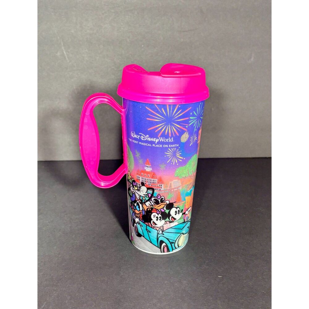 Walt Disney World Refillable Mug Pink Lid Handle Mickey Minnie Resort Souvenir